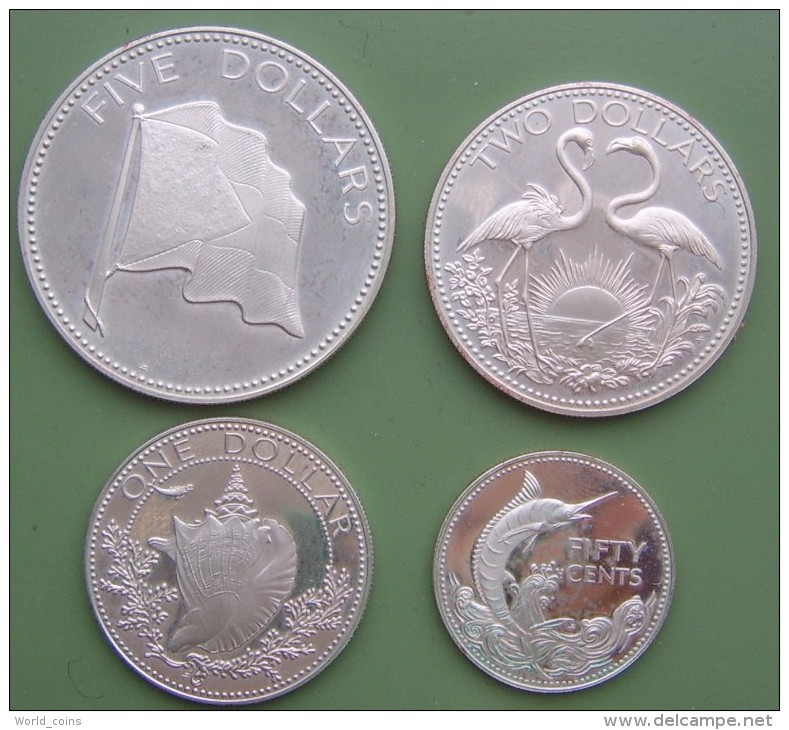 Bahamas, 1974, Set Of Coins Include Four Big Silver Coins,  Total Weight More Than 100 G - Bahamas