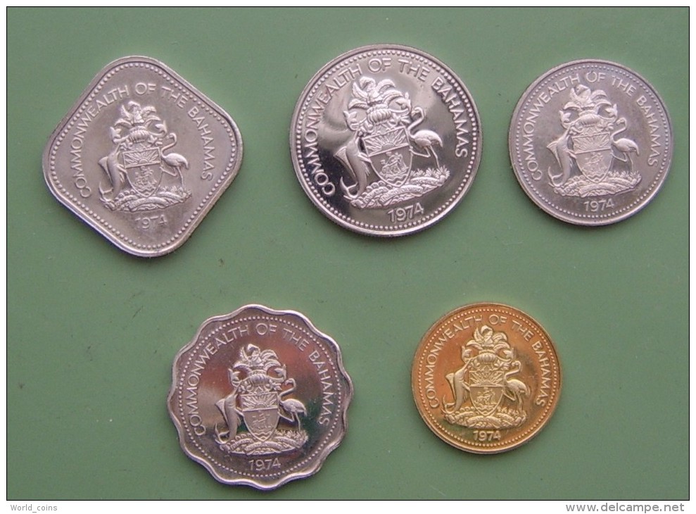 Bahamas, 1974, Set Of Coins Include Four Big Silver Coins,  Total Weight More Than 100 G - Bahama's