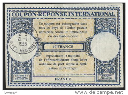 FRANCE - Coupon Réponse International 40fr Obl NICE1955 - International Reply Coupon Antwortschein - Antwoordbons