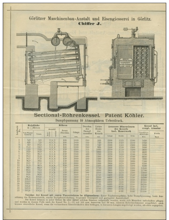 Reklame-Flugblatt D. Görlitzer Maschinenbau-Anstalt, Görlitz, 1884 - Werbung