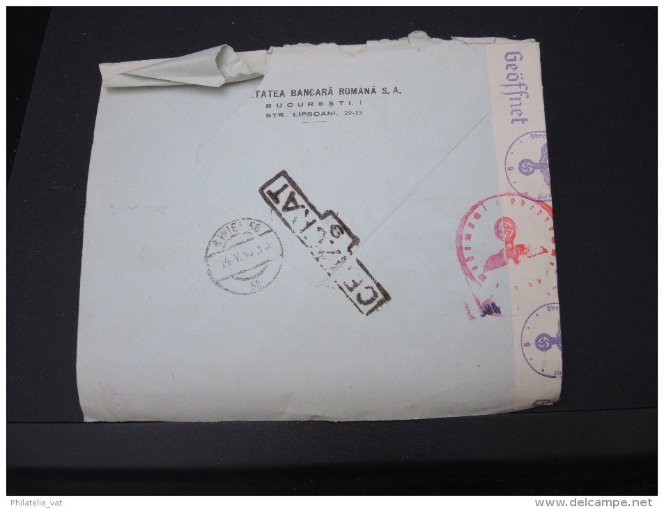 ROUMANIE-Enveloppe En Recommandée De Bucarest Pour  Wien En 1943 Avec Bande De Controle  Aff Mécanique à Voir    P5768 - Cartas De La Segunda Guerra Mundial