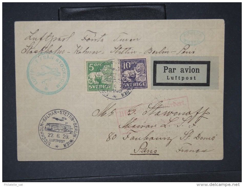 SUEDE-Enveloppe Par Avion De Stockolm Pour Paris En 1929    Aff Plaisant  à Voir    P5780 - Lettres & Documents
