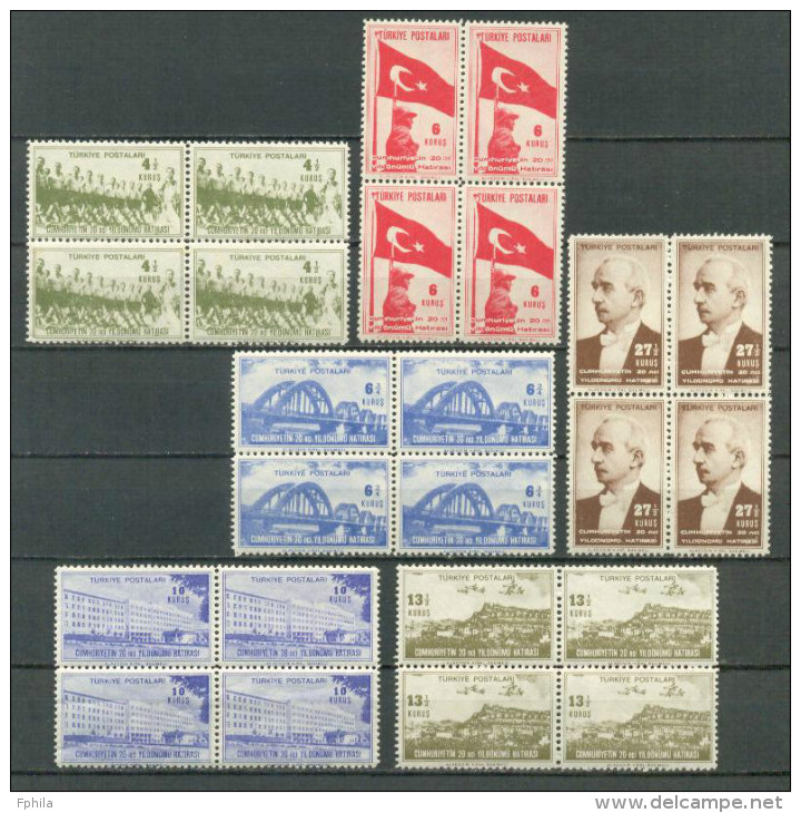 1943 TURKEY THE 20TH ANNIVERSARY OF TURKISH REPUBLIC BLOCK OF 4 MNH ** - Unused Stamps