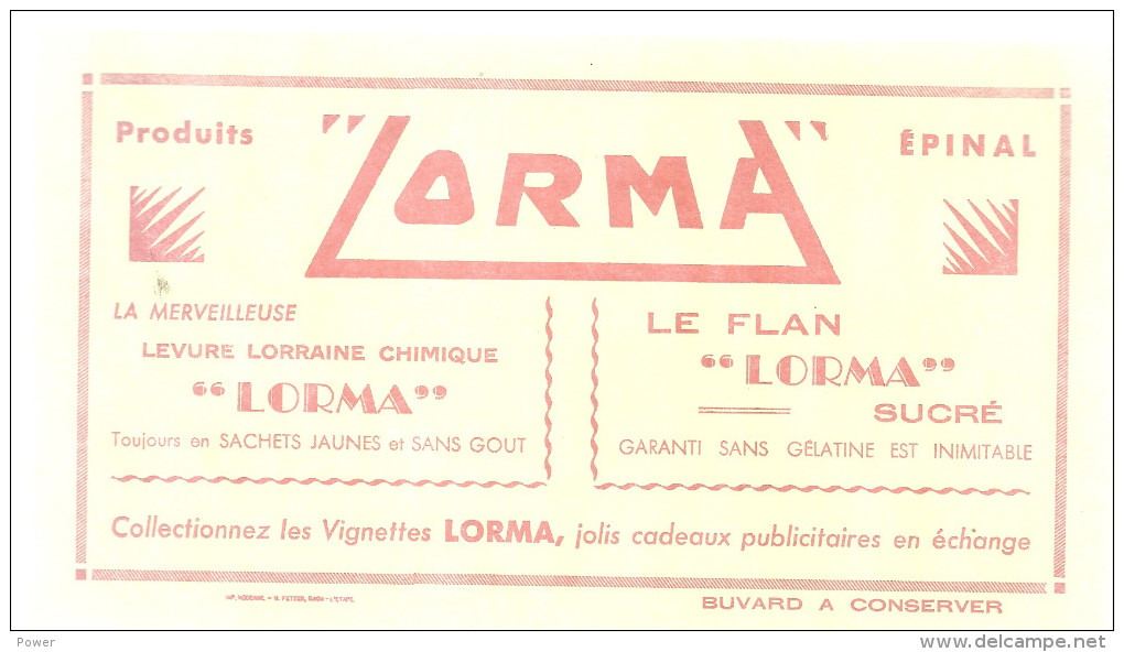 BUVARD PRODUITS EPINAL  " LORMA "  La Merveilleuse Levure Lorraine Chimique  LE FLAN " LORMA" Sucre ... - Alimentaire