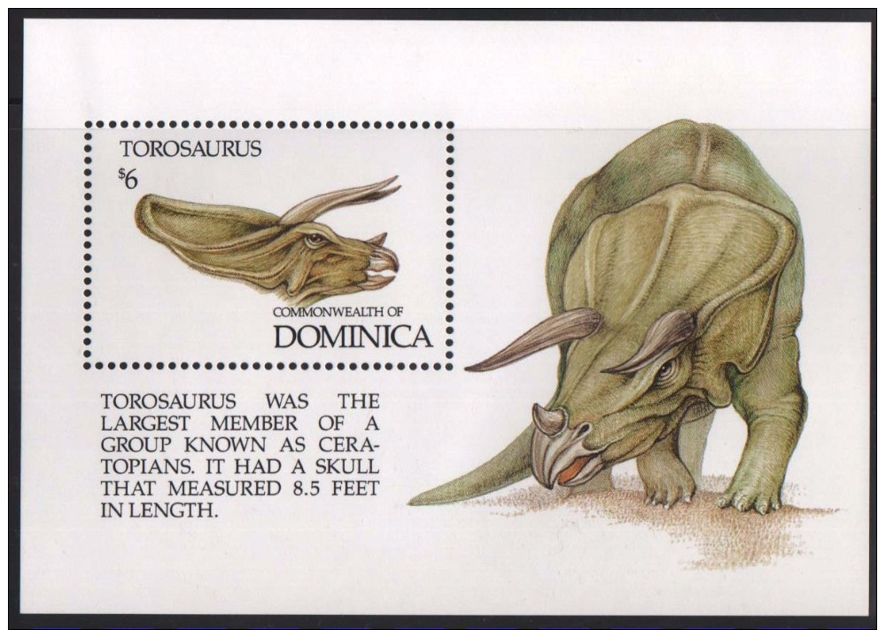 1992, DOMINICA. PREHISTORIC ANIMALS. TOROSAURUS MINIATURE SHEET. MNH. - Dominica (1978-...)