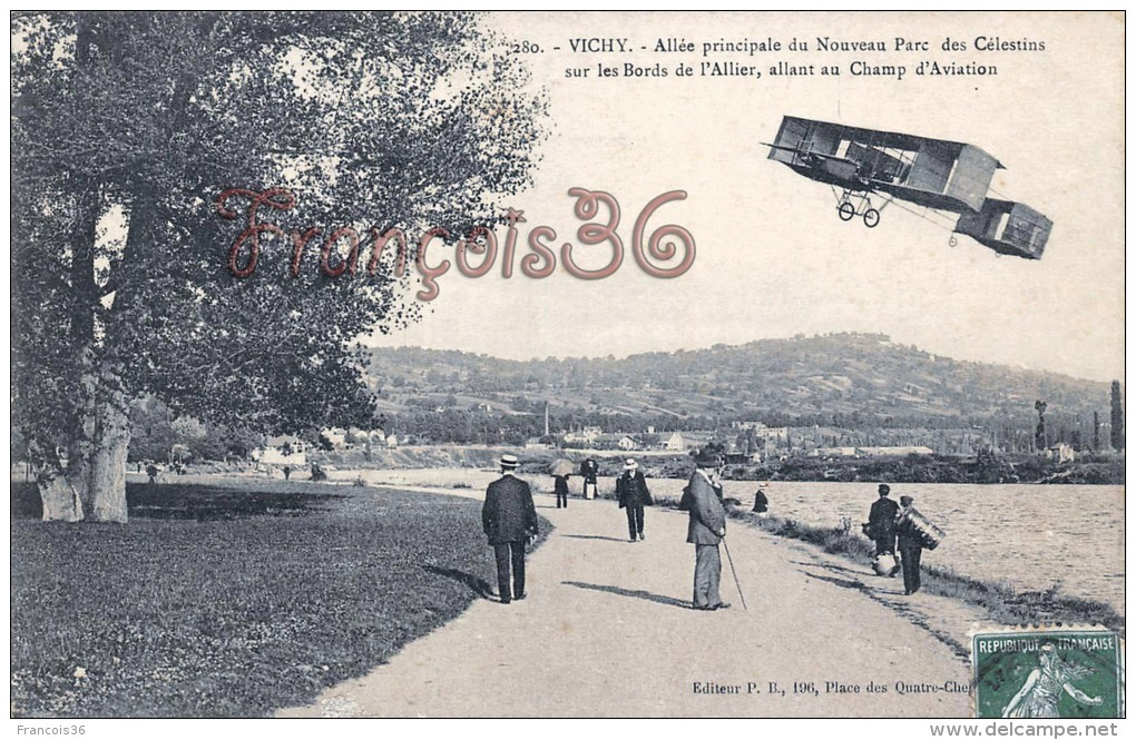 (03) Vichy - Allée Principale Du Nouveau Parc Des Célestins Sur Les Bords De L'Allier Champ D'Aviation Avion - 2 SCANS - Vichy