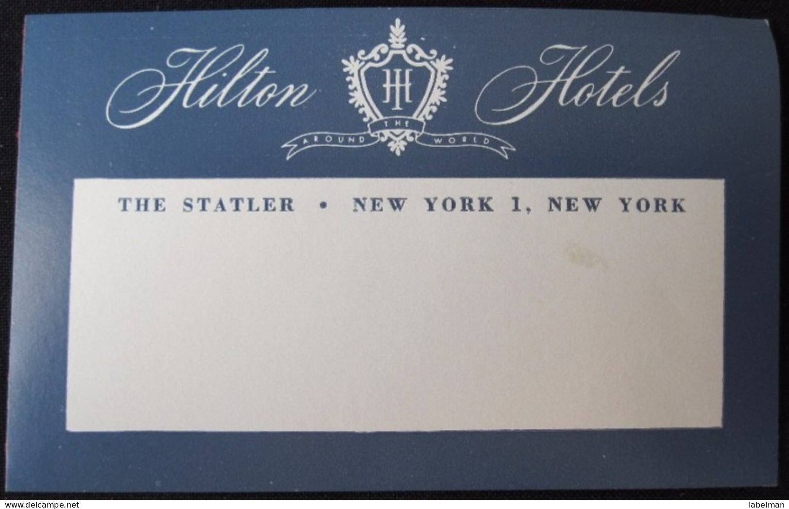 HOTEL MOTEL MOTOR INN STATLER HILTON MADISON NEW YORK USA UNITED STATES LUGGAGE LABEL ETIQUETTE AUFKLEBER DECAL STICKER - Hotel Labels