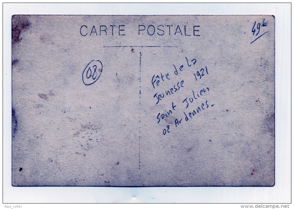 CARTE PHOTO SAINT JULIEN 08 ARDENNES FETE DE LA JEUNESSE 1921 AU CAFE PETIT BORGNIET - Other & Unclassified