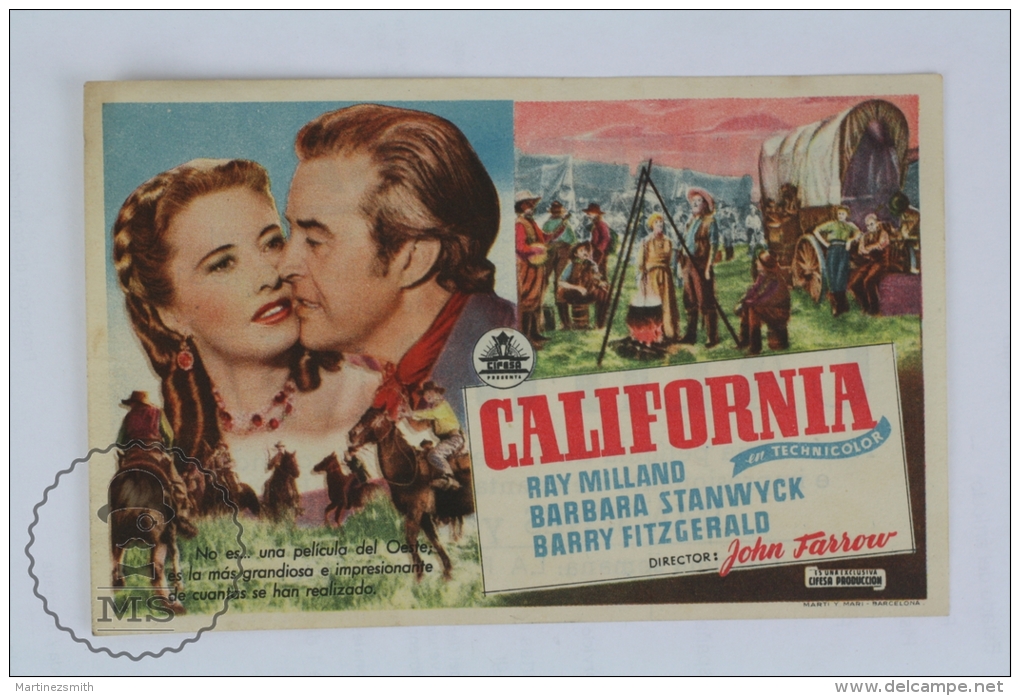 Old Movie Advertising/ Cinema Programme - California - Ray Milland & Barbara Stanwyck - Werbetrailer