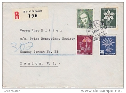 Switserland 1946 Pro Juventute 4v On Registred Letter From Basel To London (22033) - Lettres & Documents