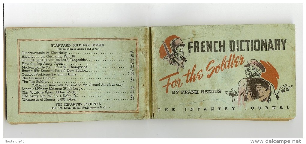 French Dictionary For The Soldier By Frank Henius  - The Infantry  Journal - 1944 - US Army