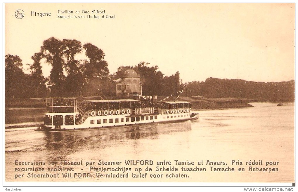 HINGENE (2880) : Le Pavillon Du Duc D´Ursel Face Au Steamer "WILFORD", En Excursion Sur L´Escaut Entre Tamise Et Anvers. - Bornem