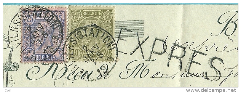 47+48 Op RECU Met Stempel VERVIERS (STATION) Per EXPRES !!!!!!!!!!(Rare-Rare) (25c-> Expres) !!!! (unique) !!! - 1884-1891 Leopoldo II