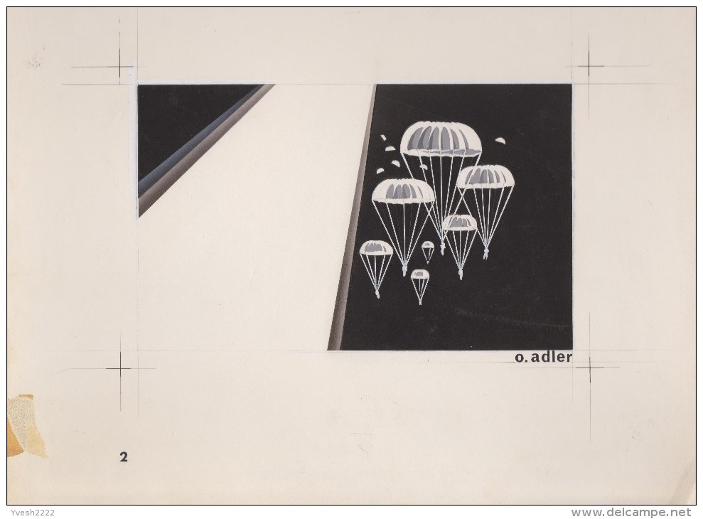 Congo Kinshasa 1965 COB 594/8. Peintures D´Oswald Adler (Hongrie 1912, émigré En Israël En 1960). Parachutistes, Avions - Parachutespringen