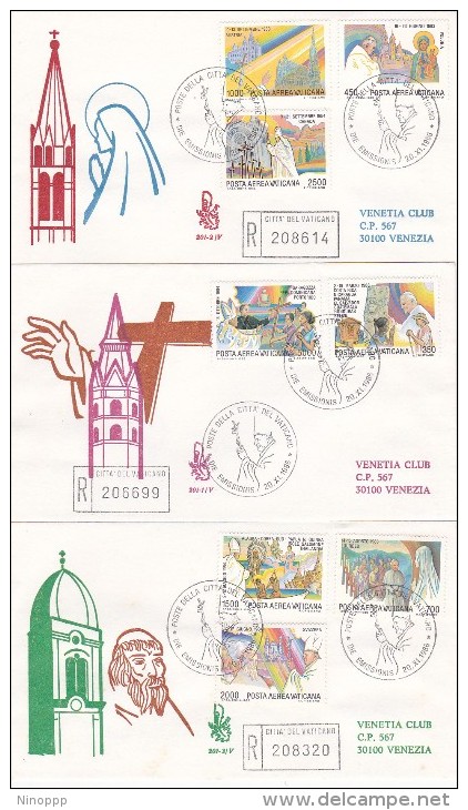 Vatican City 1986 Airmail Set 3 Covers FDC - FDC