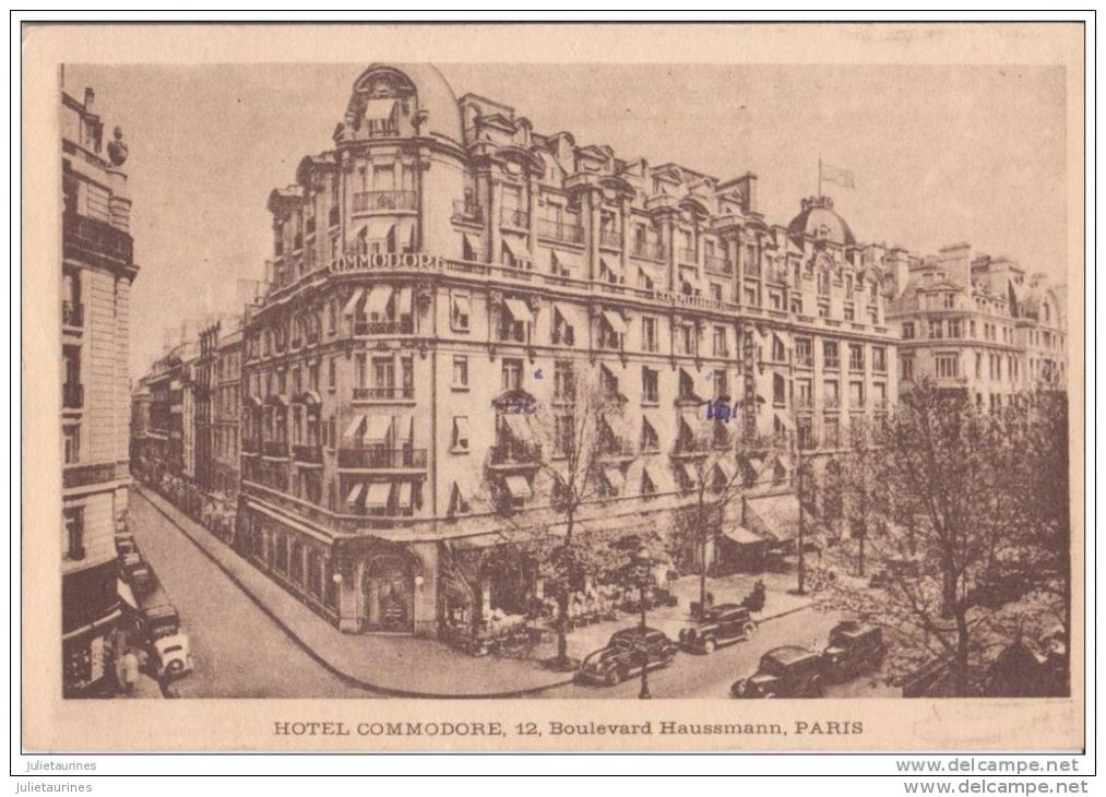 75 PARIS HOTEL COMMODORE BOULEVARD HAUSSMANN AVEC DES VOITURES.CPA BON ETAT - Cafés, Hôtels, Restaurants