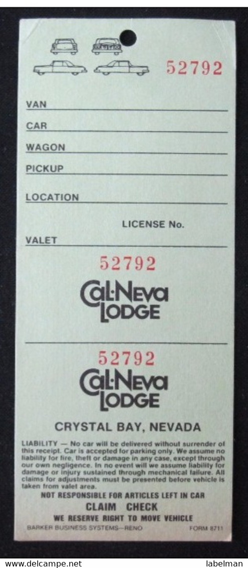 HOTEL MOTEL MOTOR INN CAL NEVA LODGE VEGAS NEVADA RENO USA UNITED STATES LUGGAGE LABEL ETIQUETTE AUFKLEBER DECAL STICKER - Hotel Labels