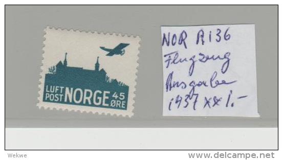 Nor  Mi.Nr. A 136/- NORWEGEN -  Flugzeug Ausgabe 1957  ** - Ungebraucht