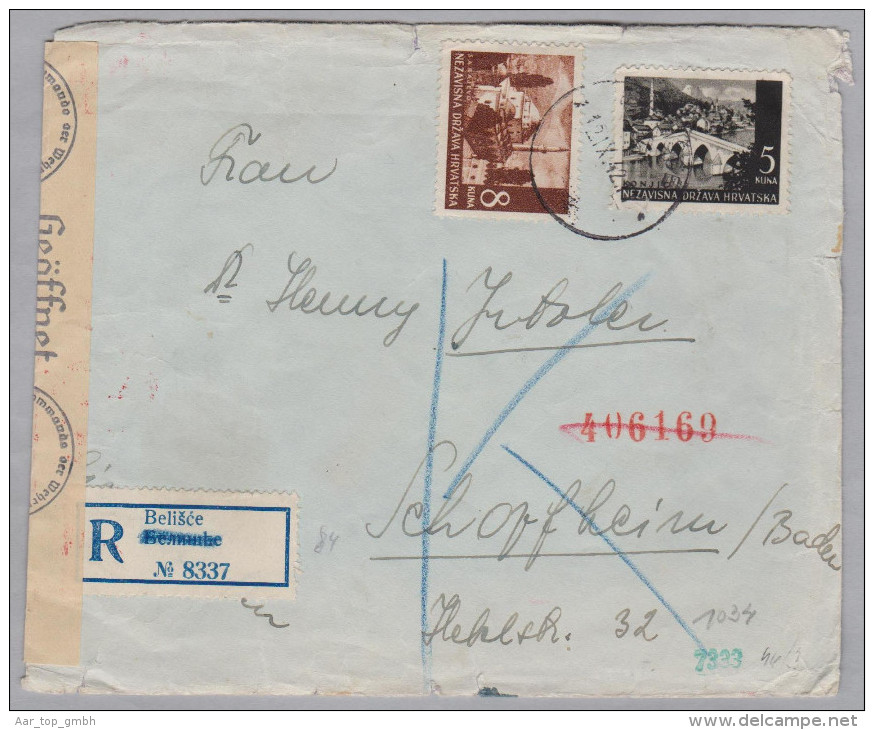Kroatien 1942-09-12 BELISCE Zensur R-Brief Nach Schopfheim D - Croatia