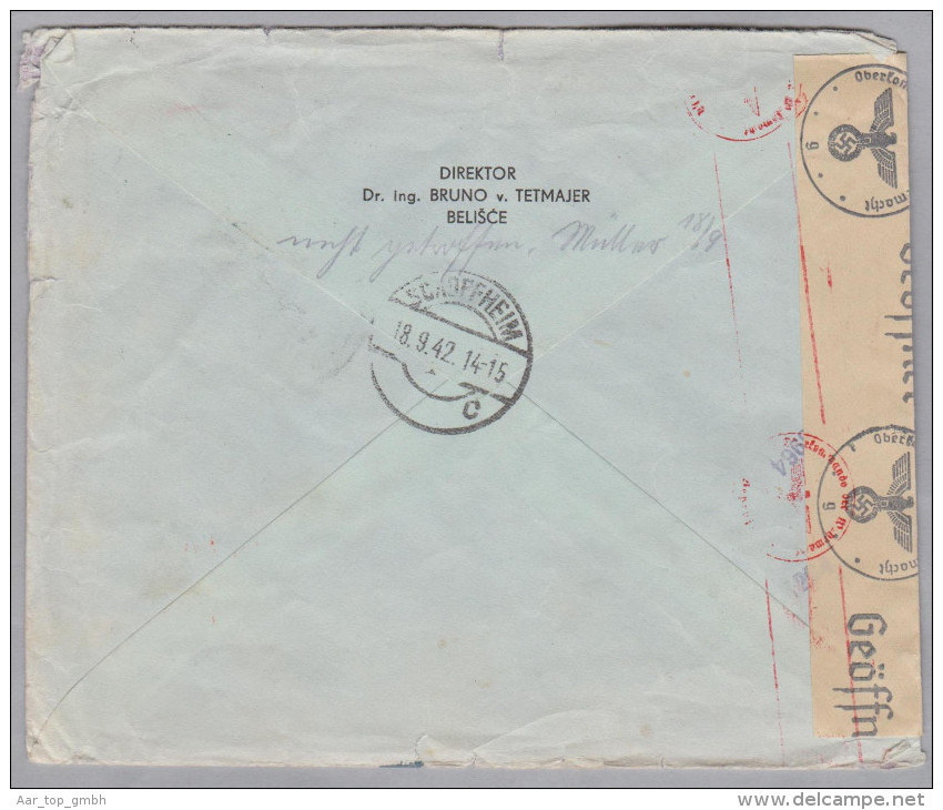 Kroatien 1942-09-12 BELISCE Zensur R-Brief Nach Schopfheim D - Croatie