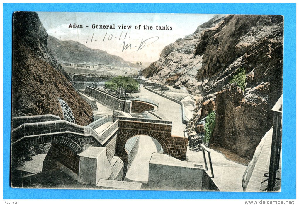 LIP303, Aden, General View Of The Tanks, Circulée 1911 Timbre Décollé - Yémen