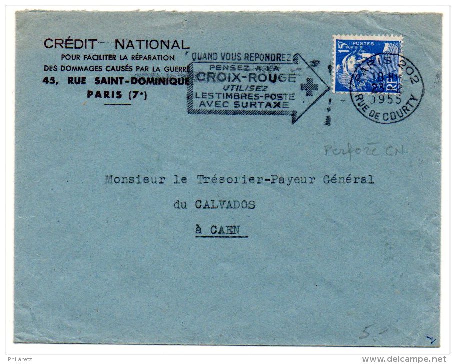 Gandon (perforé C.N.) Sur Lettre Du Crédit National De 1955 - 1921-1960: Période Moderne