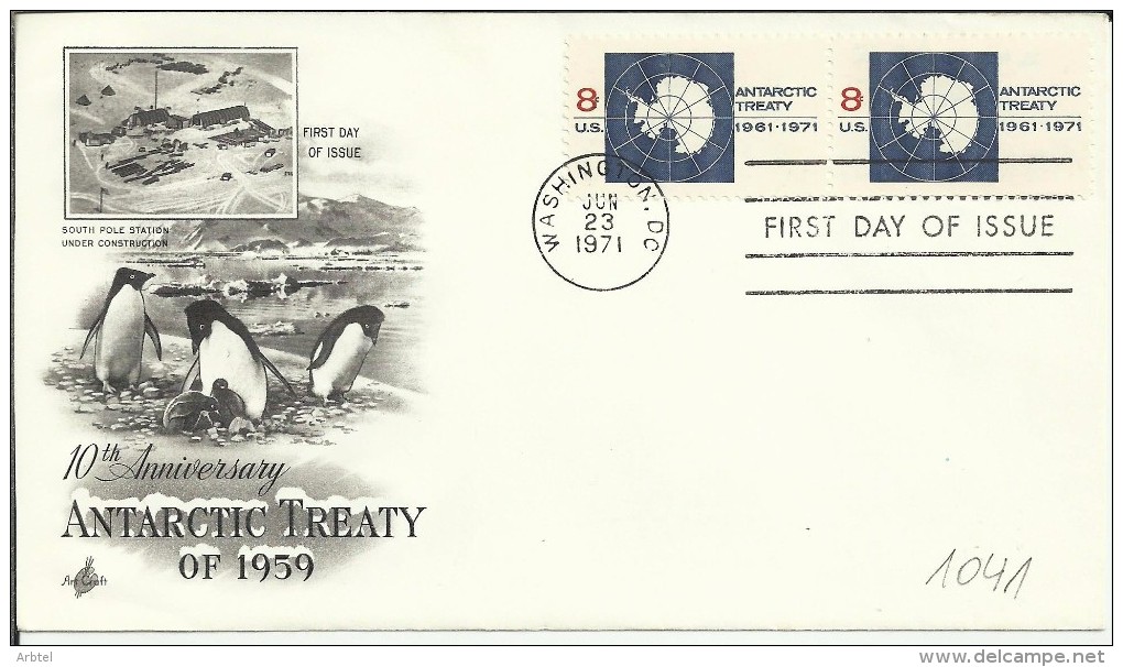 ESTADOS UNIDOS USA FDC 1971 WASHINGTON 10 AÑOS TRATADO ANTARTICO ANTARTIDA POLO SUR - Antarktisvertrag