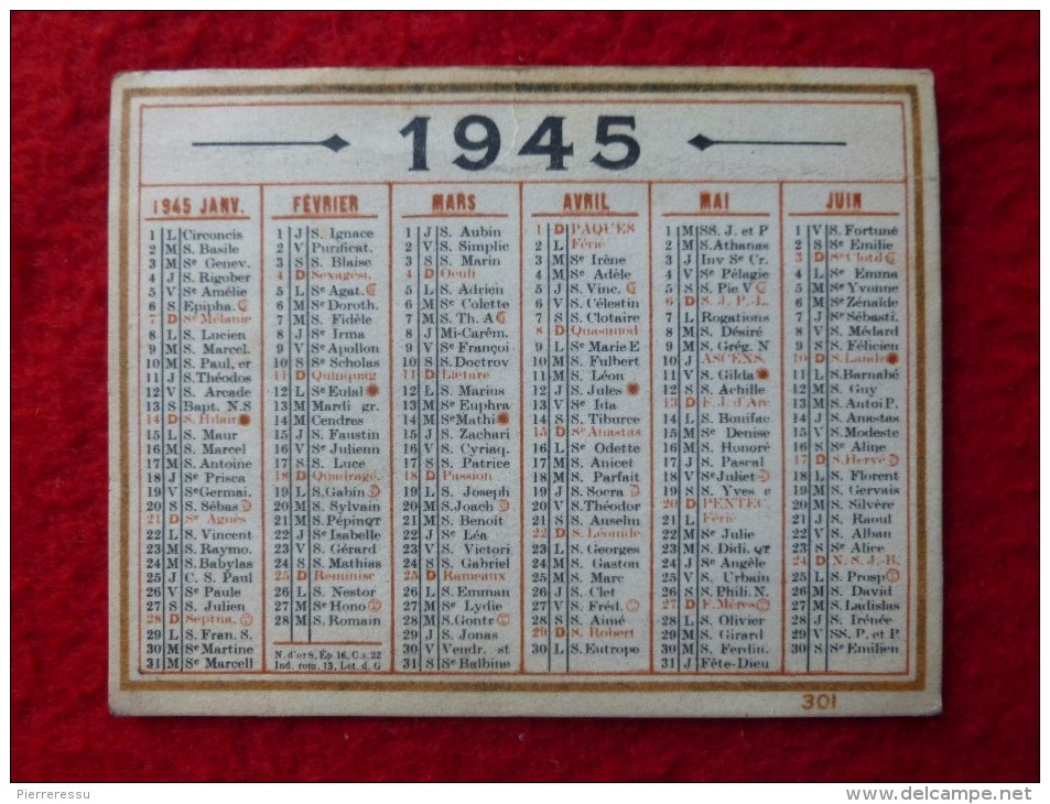 CALENDRIER 1945 - Petit Format : 1941-60