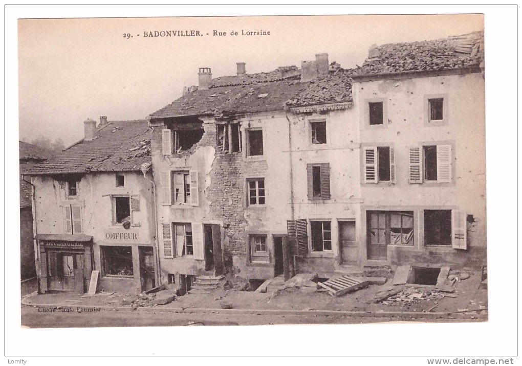 54 Badonviller Carte RARE Rue De Lorraine Coiffeur Boulangerie Ruines Guerre 1914 1918 - Altri & Non Classificati