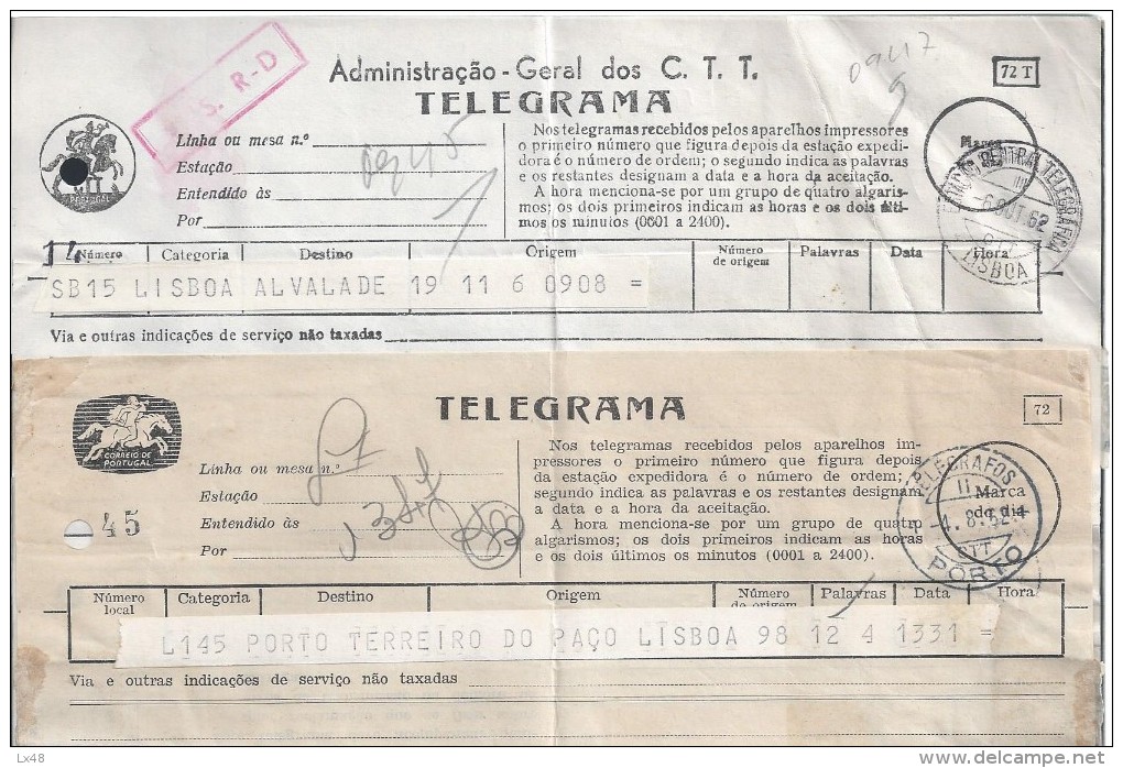 Telegrams Mod. 72,72T. Telegrams With Logo And Printed Diferentes. Obliterações Telegrafos Port Lisboa Emissora Nacional - Oblitérés