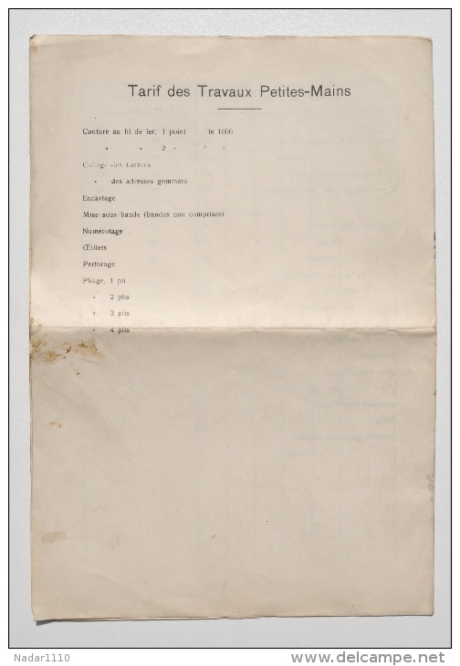 Corporation des Maîtres IMPRIMEURS du Bassin de CHARLEROI - TARIF MINIMUM DE VENTE 1929 / Imprimeur Frère, HAM-SUR-HEURE