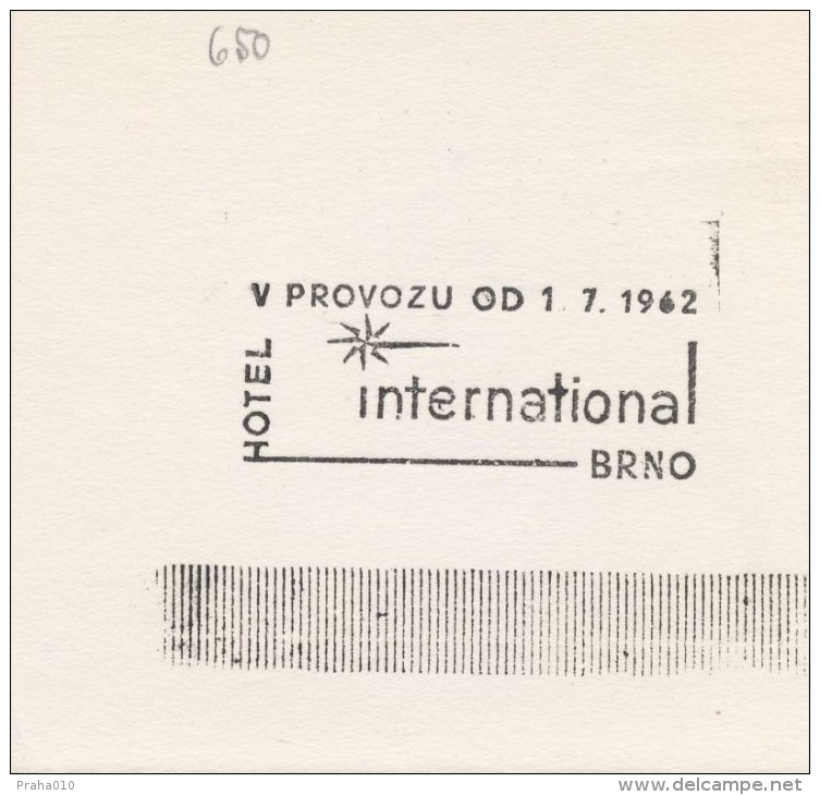 J1847 - Czechoslovakia (1945-79) Control Imprint Stamp Machine (R!): Hotel International Brno, Operation Since 1.7.1962 - Hôtellerie - Horeca