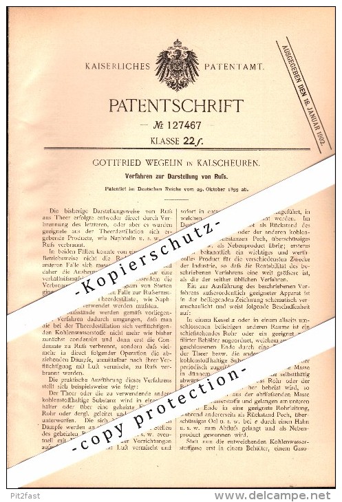 Original Patent - Gottfried Wegelin In Kalscheuren B. Hürth , 1899 , Darstellung Von Ruß !!! - Hürth