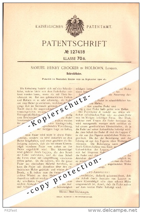 Original Patent - Samuel Henry Crocker In Holborn B. London , 1900 , Plume , Schreibfeder , Feder !!! - Pens