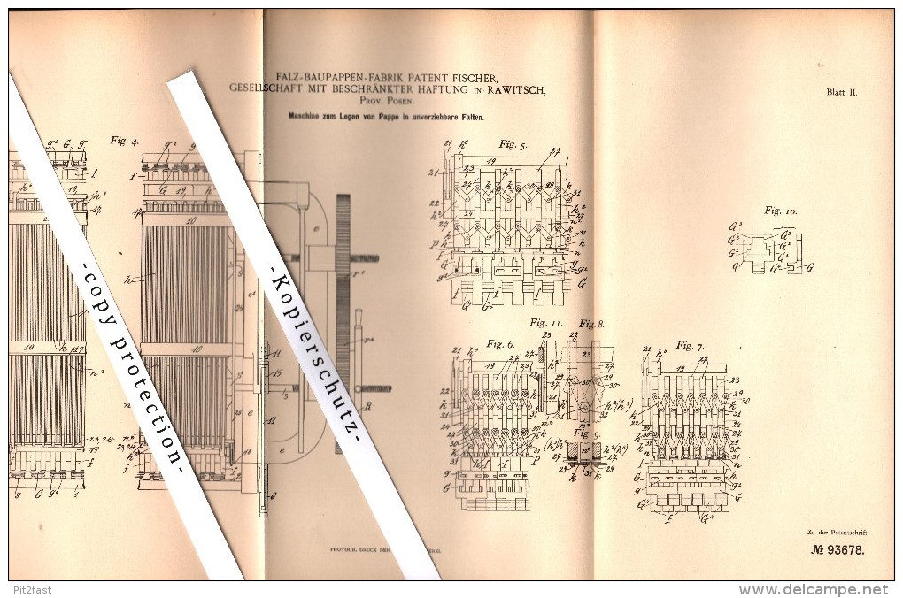 Original Patent - Baupappen-Fabrik Patent Fischer In Rawitsch / Rawicz , 1897 , Maschine Für Pappe , Papierfabrik !!! - Posen