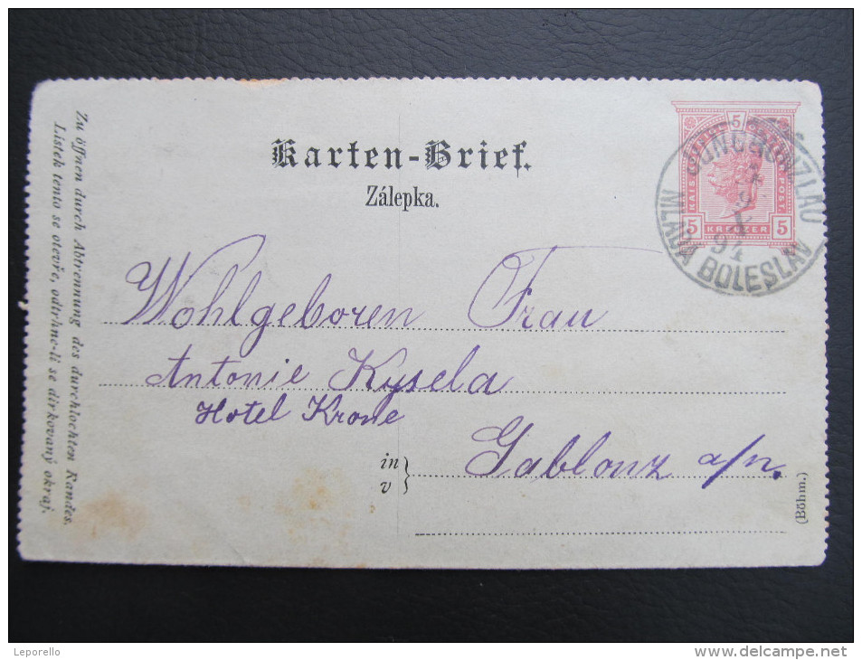 GANZSACHE Jungbunzlau - Gablonz Kartenbrief 1894  ///  D*16527 - Briefe U. Dokumente