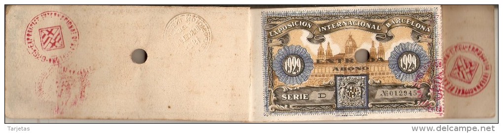 ABONO DE 25 ENTRADAS EXPOSICION INTERNACIONAL DE BARCELONA 1929 CON SELLO SECO Y TINTA (25 ABONOS-ENTRADAS) - Biglietti D'ingresso