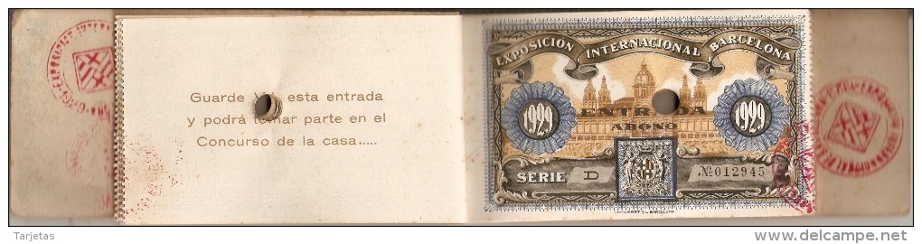 ABONO DE 25 ENTRADAS EXPOSICION INTERNACIONAL DE BARCELONA 1929 CON SELLO SECO Y TINTA (25 ABONOS-ENTRADAS) - Tickets - Entradas