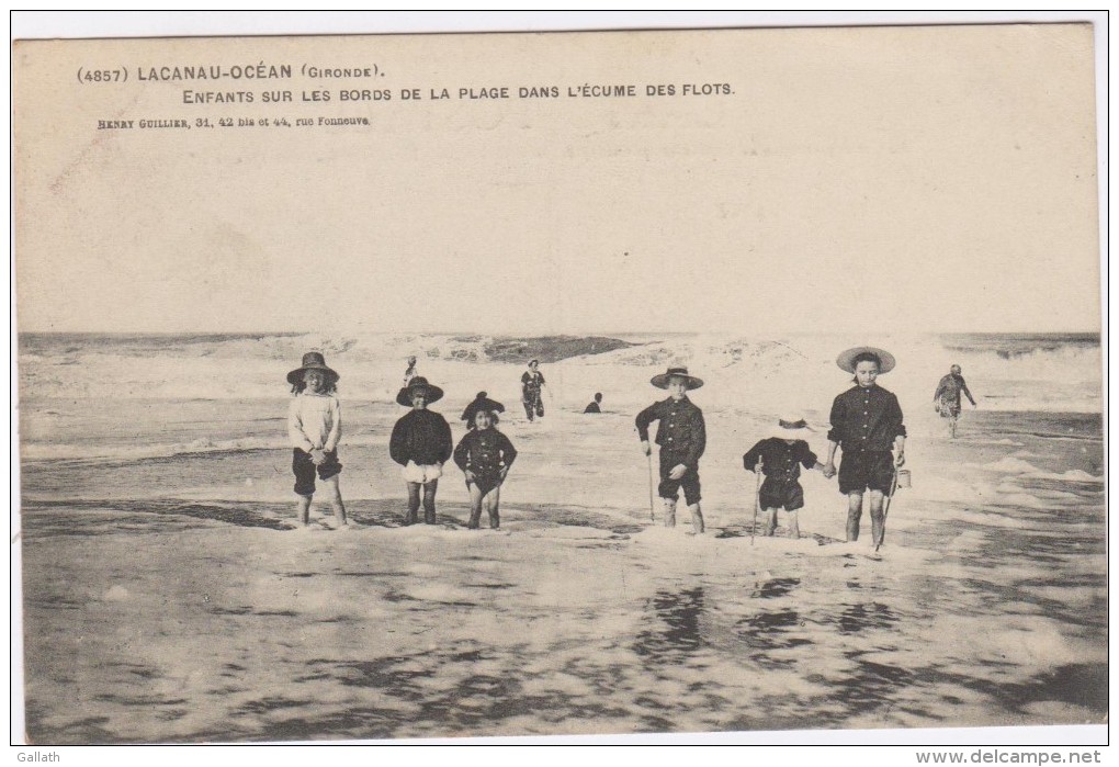 33-LACANAU-OCEAN-Enfants Sur Les Bords De La Plage Dans L'écume Des Flots...1906  Animé - Other & Unclassified