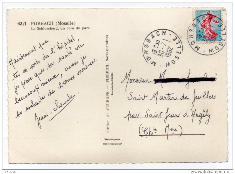 FORBACH--1962--Le Schlossberg ,un Coin Du Parc ,cpsm 15 X 10 N°6211 éd De L'Europe--Beau Cachet Morsbach-57 - Forbach