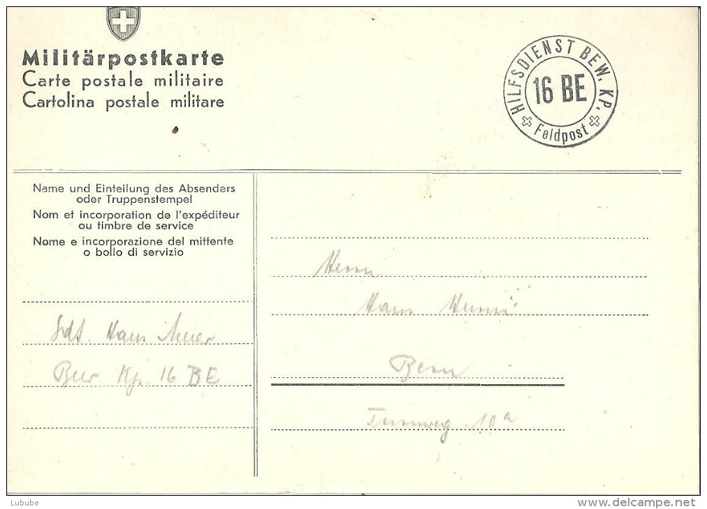 Feldpost Karte   "Hilfsdienst Bew.Kp. 16 BE"         1942 - Documents