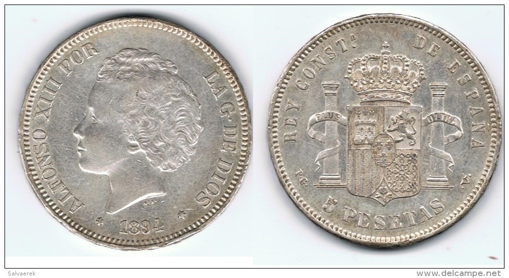 ESPAÑA ALFONSO XIII 5 PESETAS 1894 94 PLATA SILVER C56 - Otros & Sin Clasificación