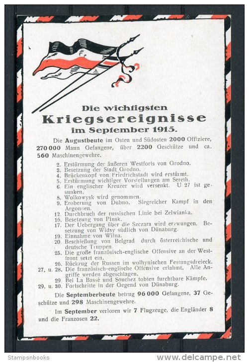 WW1 Germany Kriegsereignisse Flag Postcard September 1915 - Patriotic