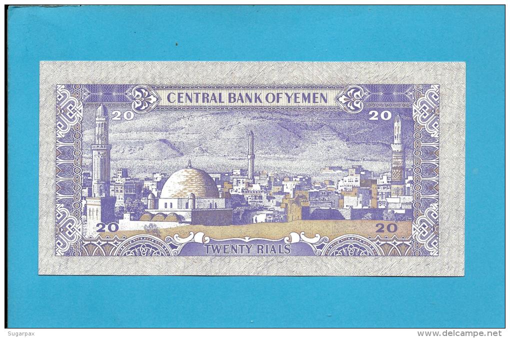 YEMEN ARAB REPUBLIC - 20 RIALS -  ND ( 1985 ) - P 19.c -  Sign. 8 - UNC. - W/ VERTICAL LINES - Central Bank Of Yemen - Yémen