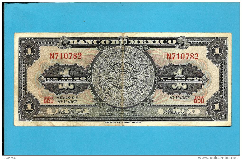 MEXICO - 1 PESO - 10.5.1967 - Pick 59.j - Série BDU - AZTEC CALENDAR STONE - 2 Scans - México