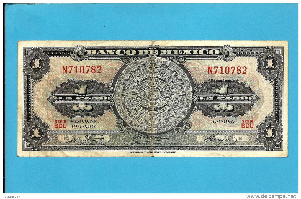 MEXICO - 1 PESO - 10.5.1967 - Pick 59.j - Série BDU - AZTEC CALENDAR STONE - 2 Scans - Mexique