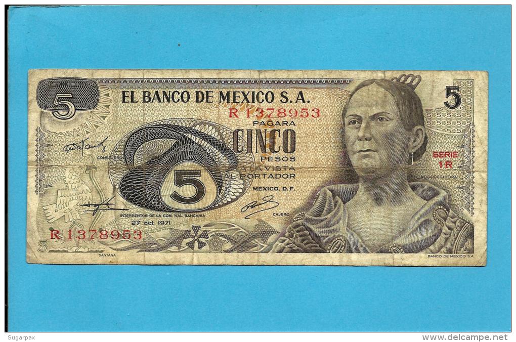 MEXICO - 5 PESOS - 27.10.1971 - Pick 62.b - Série 1R - LA CORREGIDORA - 2 Scans - Mexique