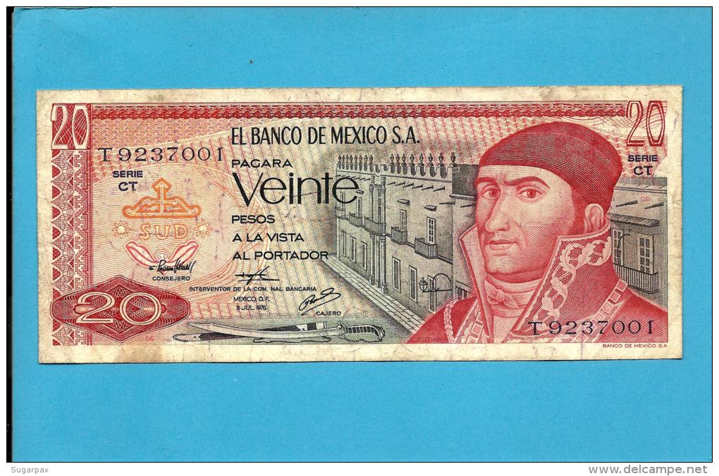 MEXICO - 20 PESOS - 8.7.1976 - Pick 64.c - Série CT - MORELOS - 2 Scans - Mexique