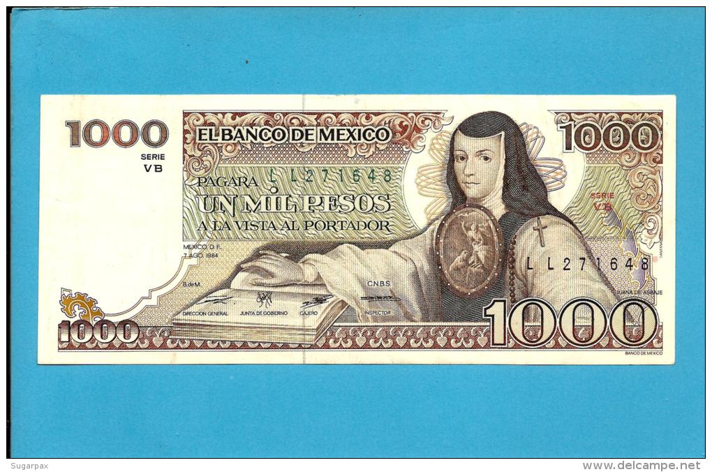 MEXICO - 1000 PESOS - 7.8.1984 - Pick 80.b - Série VB - JUANA DE ASBAJE - 2 Scans - Mexico