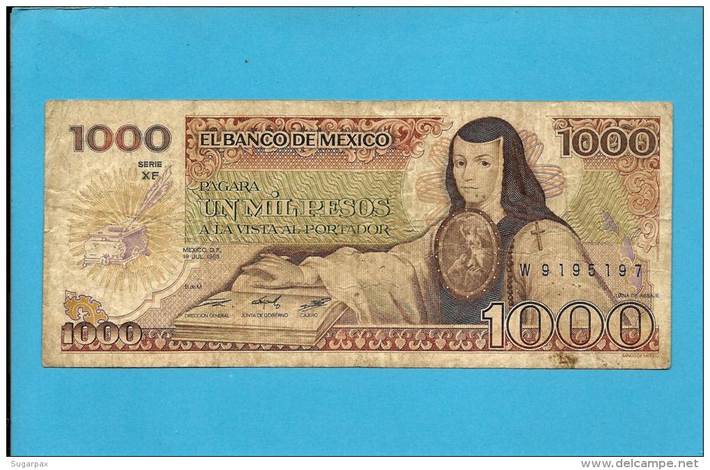 MEXICO - 1000 PESOS - 19.7.1985 - Pick 85 - Série XF - JUANA DE ASBAJE - 2 Scans - México